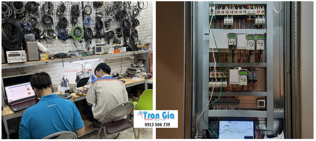 Hình ảnh bộ lập trình PLC đang được sửa chữa tại TRAN GIA Automation
