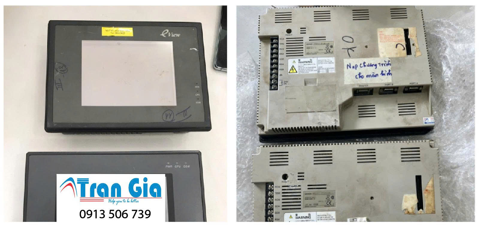 Hình ảnh màn hình HMI đang trong quá trình sửa chữa tại TRAN GIA Automation