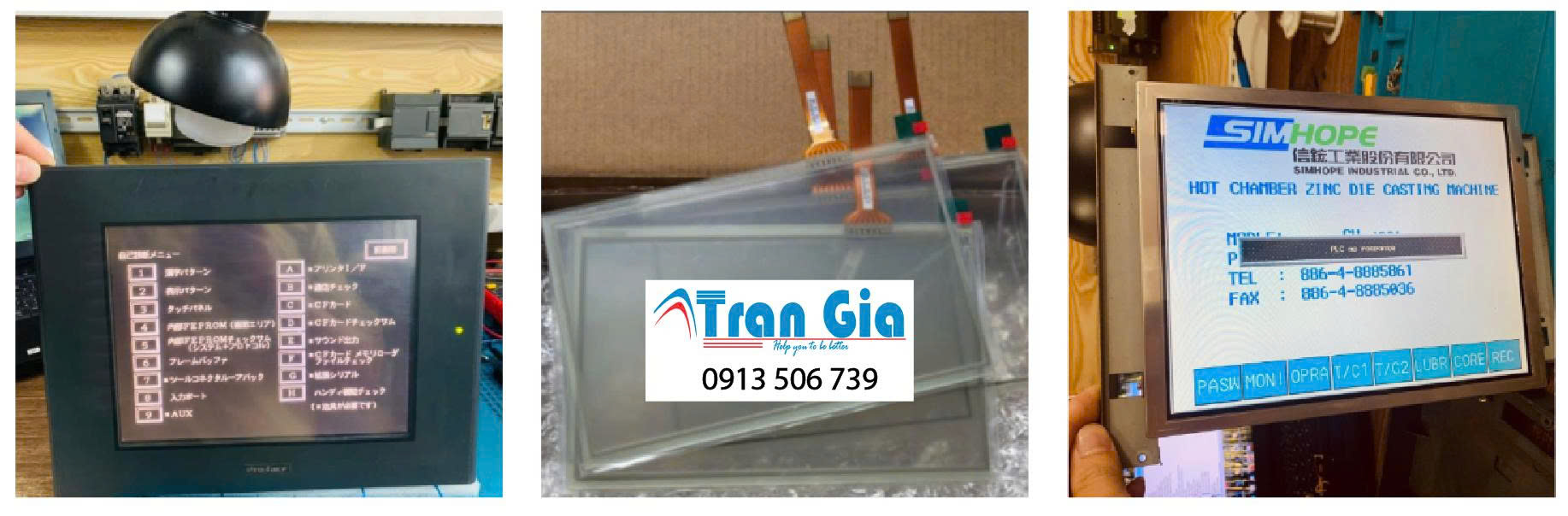Hình ảnh màn hình HMI đang trong quá trình sửa chữa tại TRAN GIA